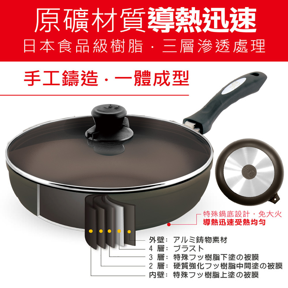 【日本Peacetar 必仕達】輕食三代澳洲原礦深型料理不沾鍋平底鍋(30cm)_3