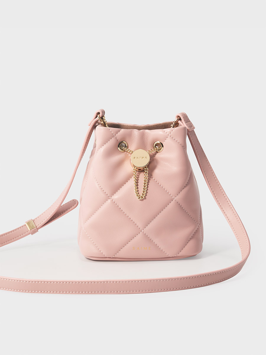 送料込★S’AIME★菱格絎縫束口小水桶包★2way キルティングBAG 送料込☆S'AIME☆菱格絎縫束口小水桶包☆2way キルティングBAG