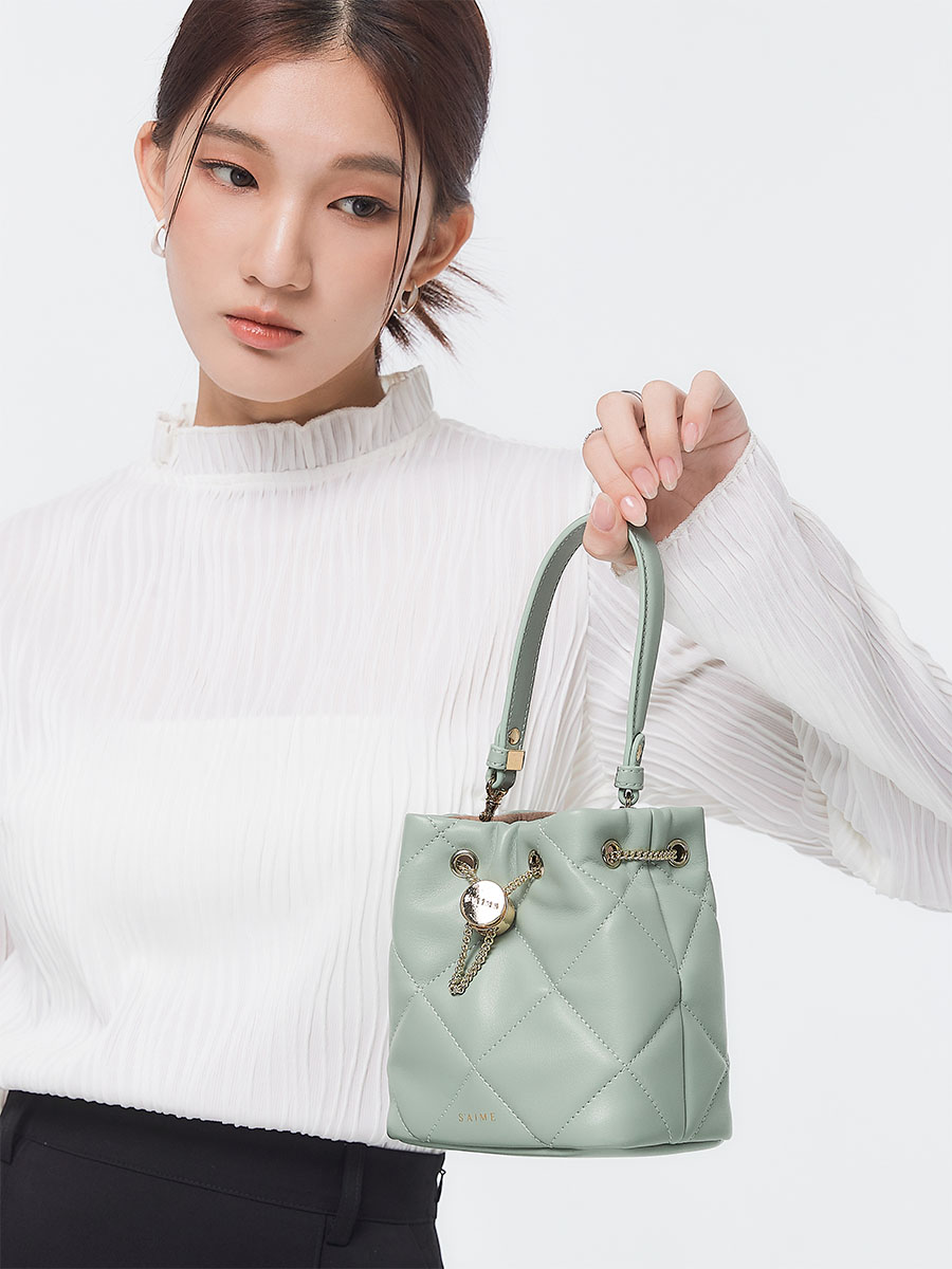 ★S'AIME 菱格絎縫束口小水桶包 バケツ バスケットバック/送料込 ☆S'AIME 菱格絎縫束口小水桶包 バケツ バスケットバック/送料込