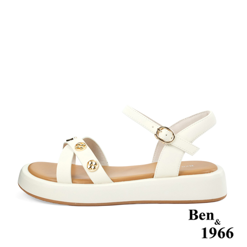 Ben&1966高級絲綢牛皮氣質細帶涼鞋-米白(236571)_3