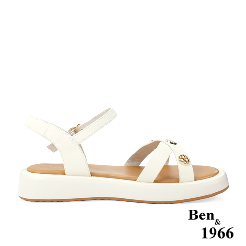 Ben&1966高級絲綢牛皮氣質細帶涼鞋-米白(236571)_4