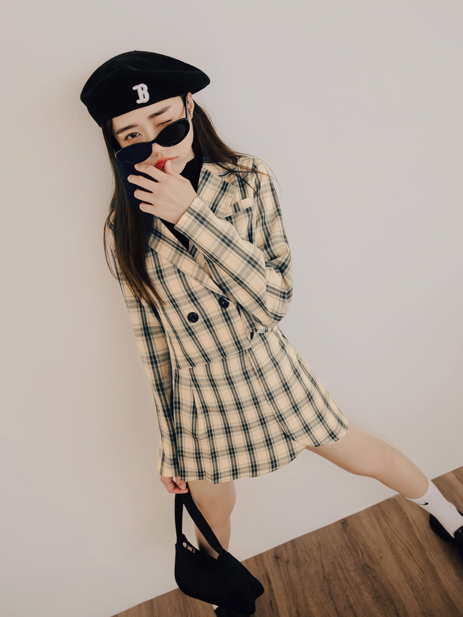 時髦高腰蘇格蘭格紋百褶短裙_2