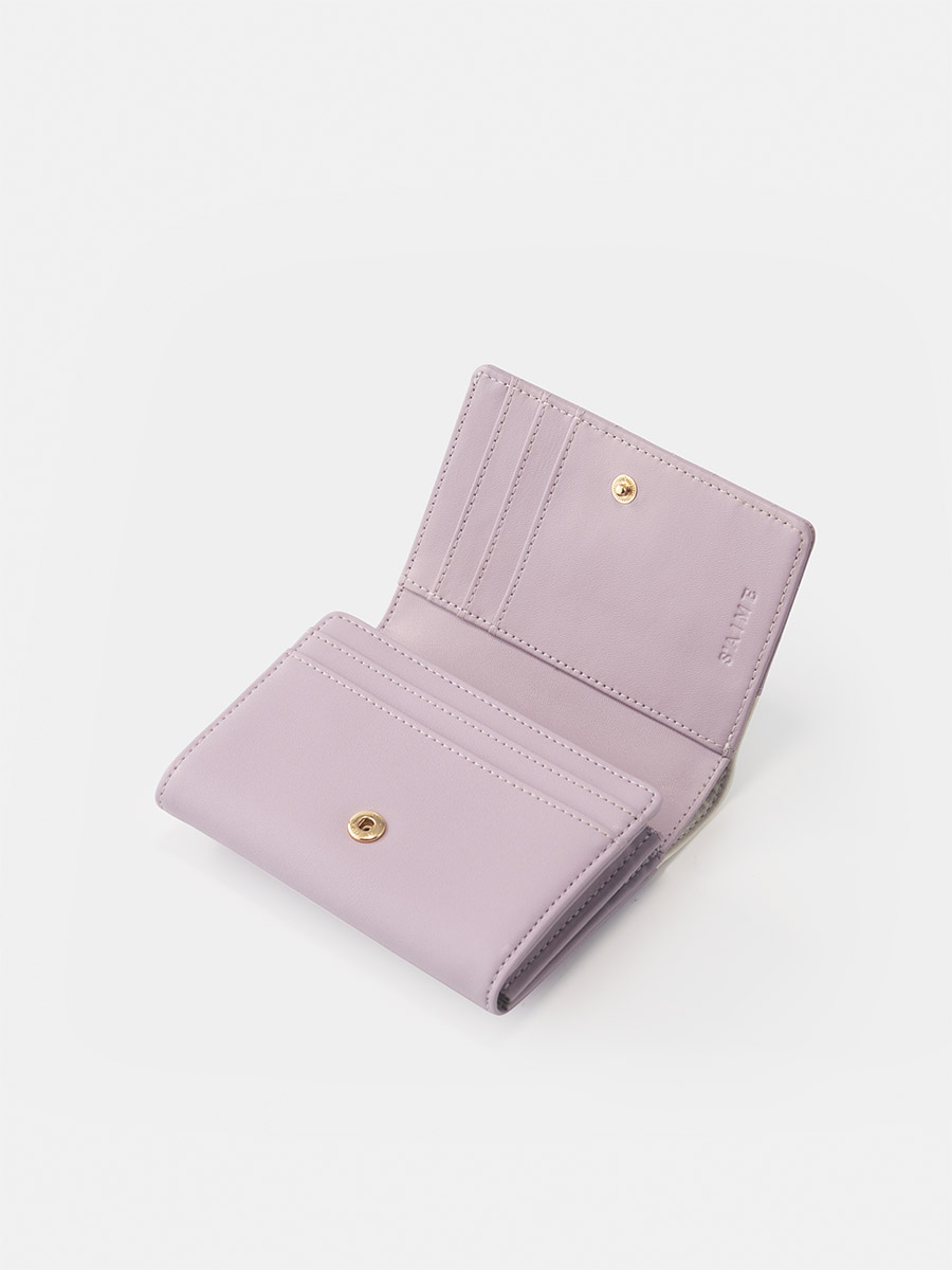 ■S'AIME■真皮撞色滾邊對折中夾 本革コントラスト財布/送料込 真皮撞色十字紋鈕扣卡片零錢夾-S'AIME東京企劃