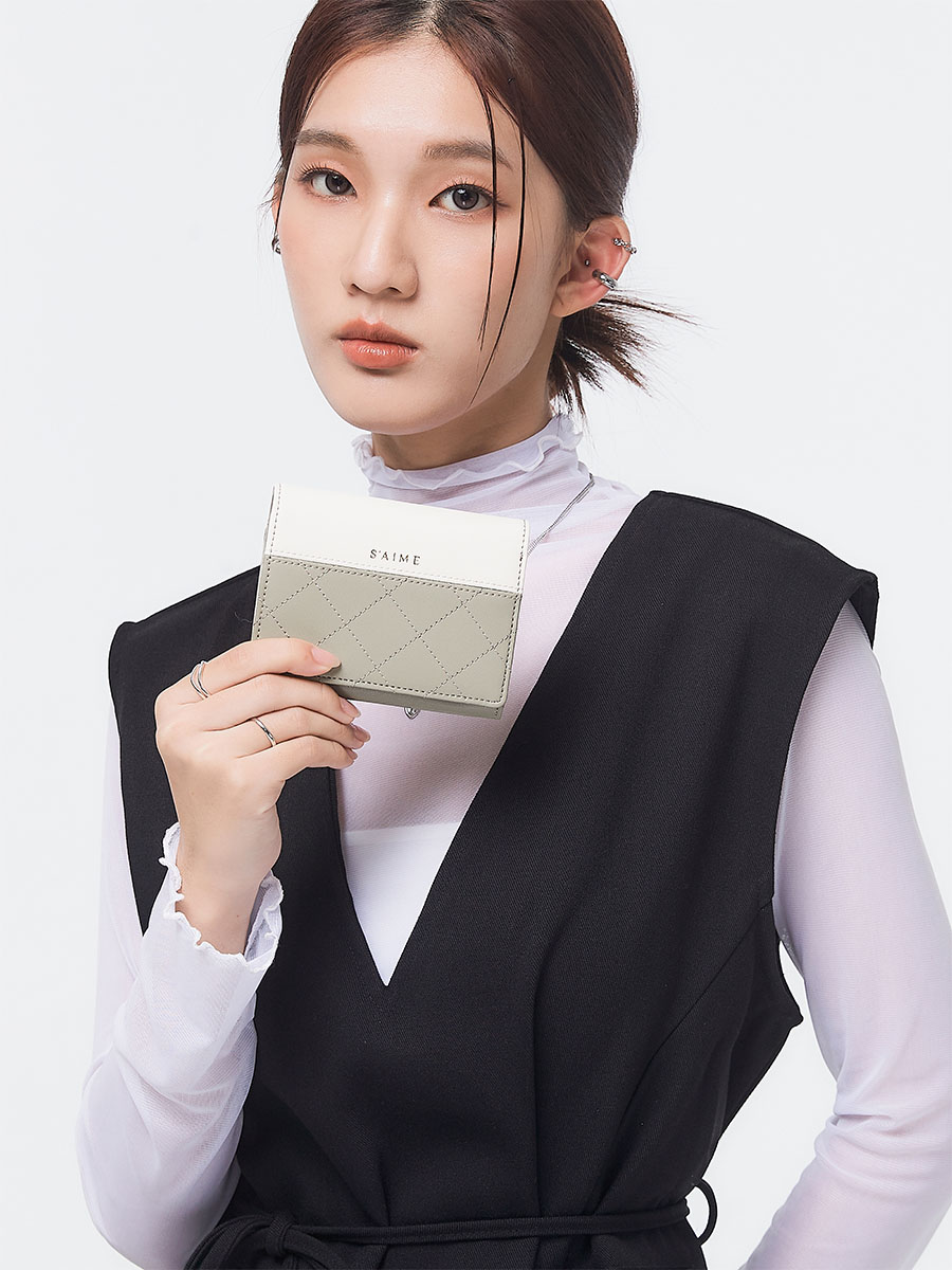 ■S'AIME■真皮撞色滾邊對折中夾 本革コントラスト財布/送料込 S'AIME 真皮撞色滾邊對折中夾｜ S'AIME東京企劃