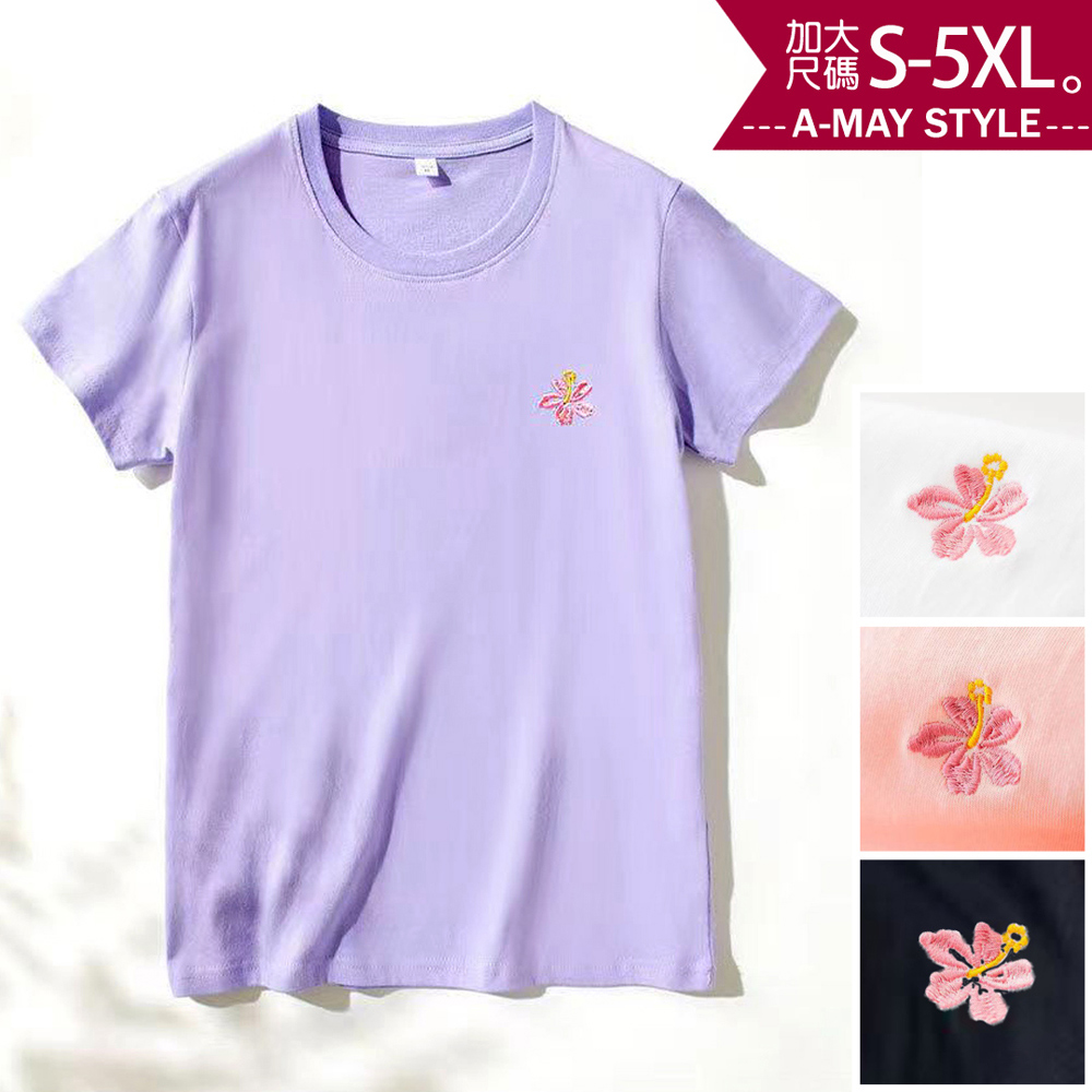 加大碼上衣-純棉櫻花刺繡短袖T恤(S-5XL)【XC180526】＊艾美時尚(現+預)_0