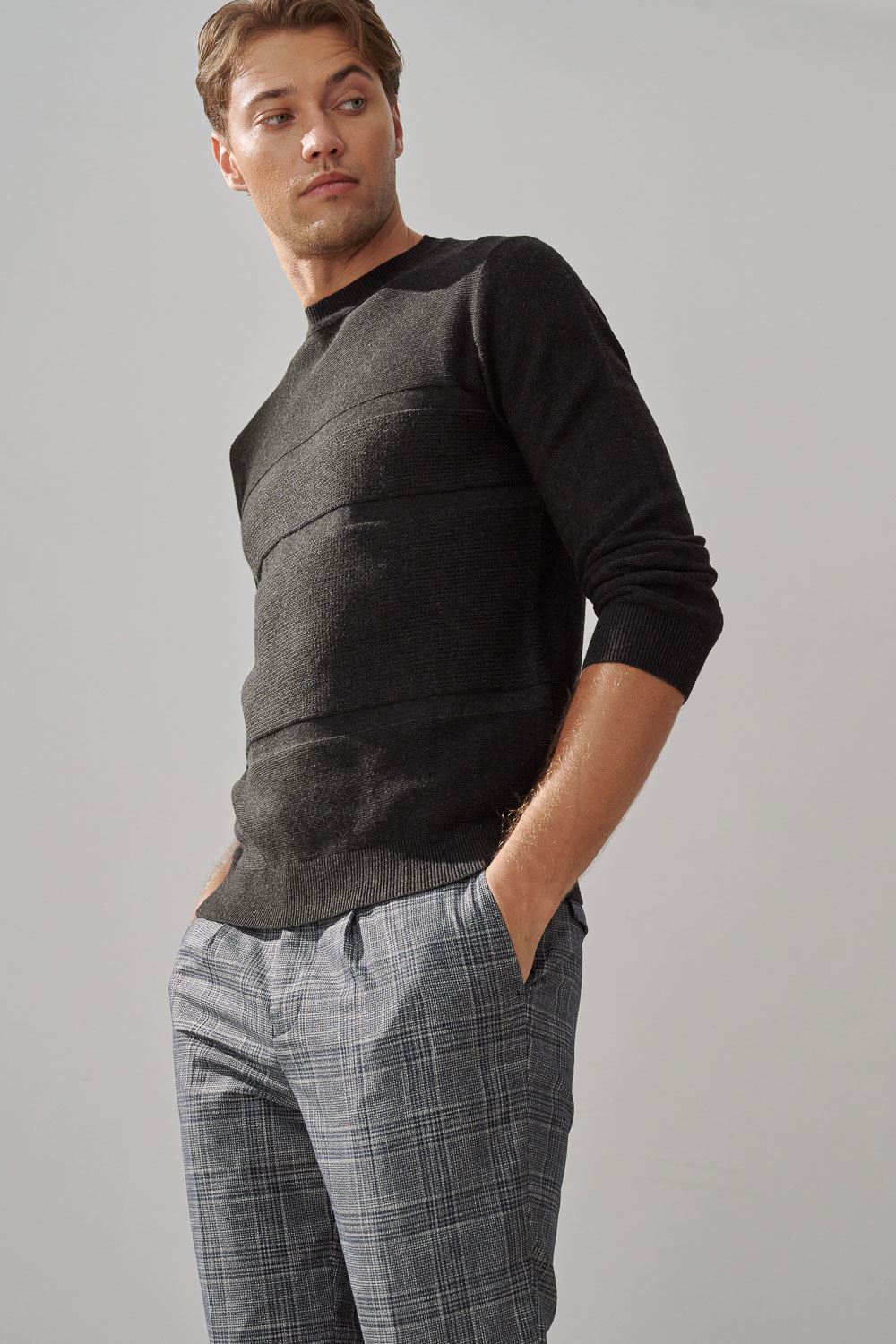 SST&C Gray Check Pattern Slim Fit Suit Trousers | 0212308005  (Outlet)_2