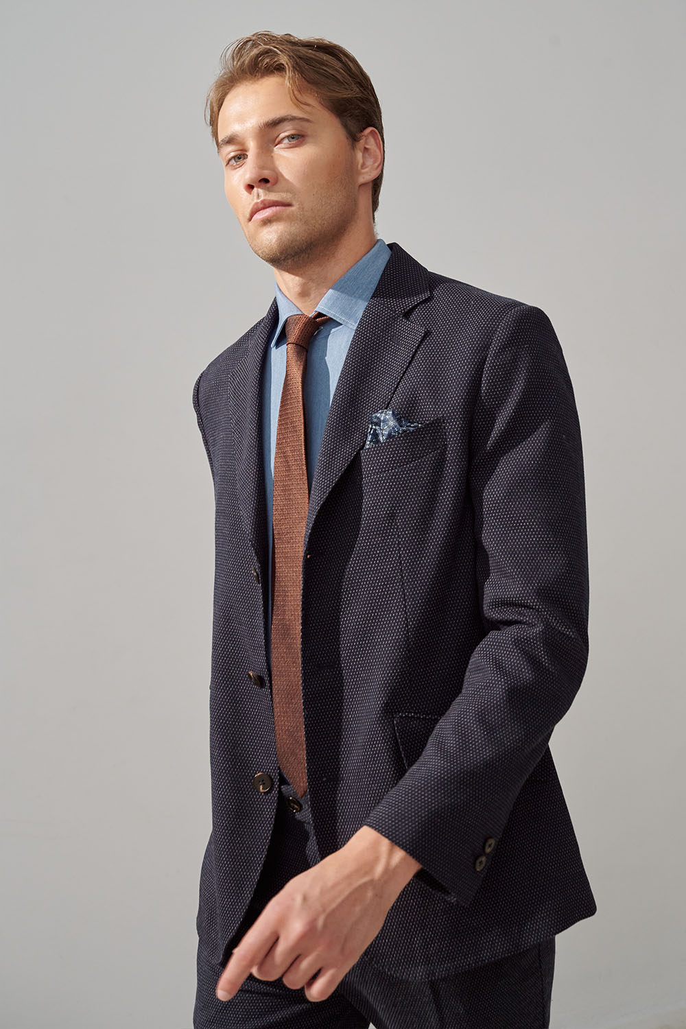 SST&C Navy Blue Dotted Casual Suit Jacket | 0612309005  (Outlet)_0