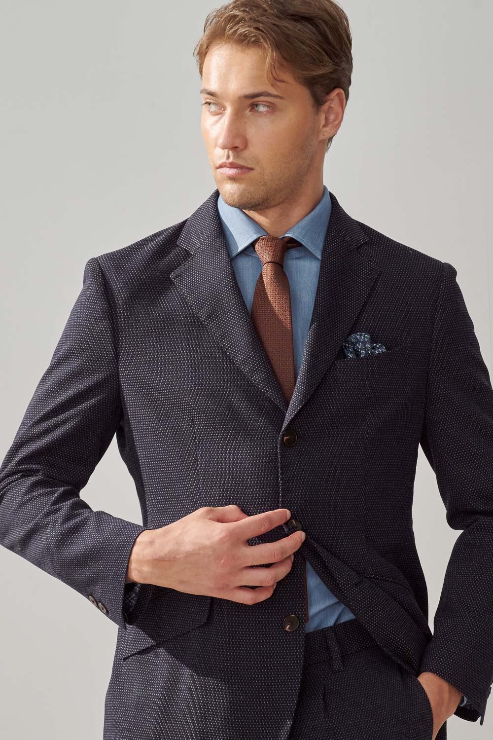 SST&C Navy Blue Dotted Casual Suit Jacket | 0612309005  (Outlet)_1