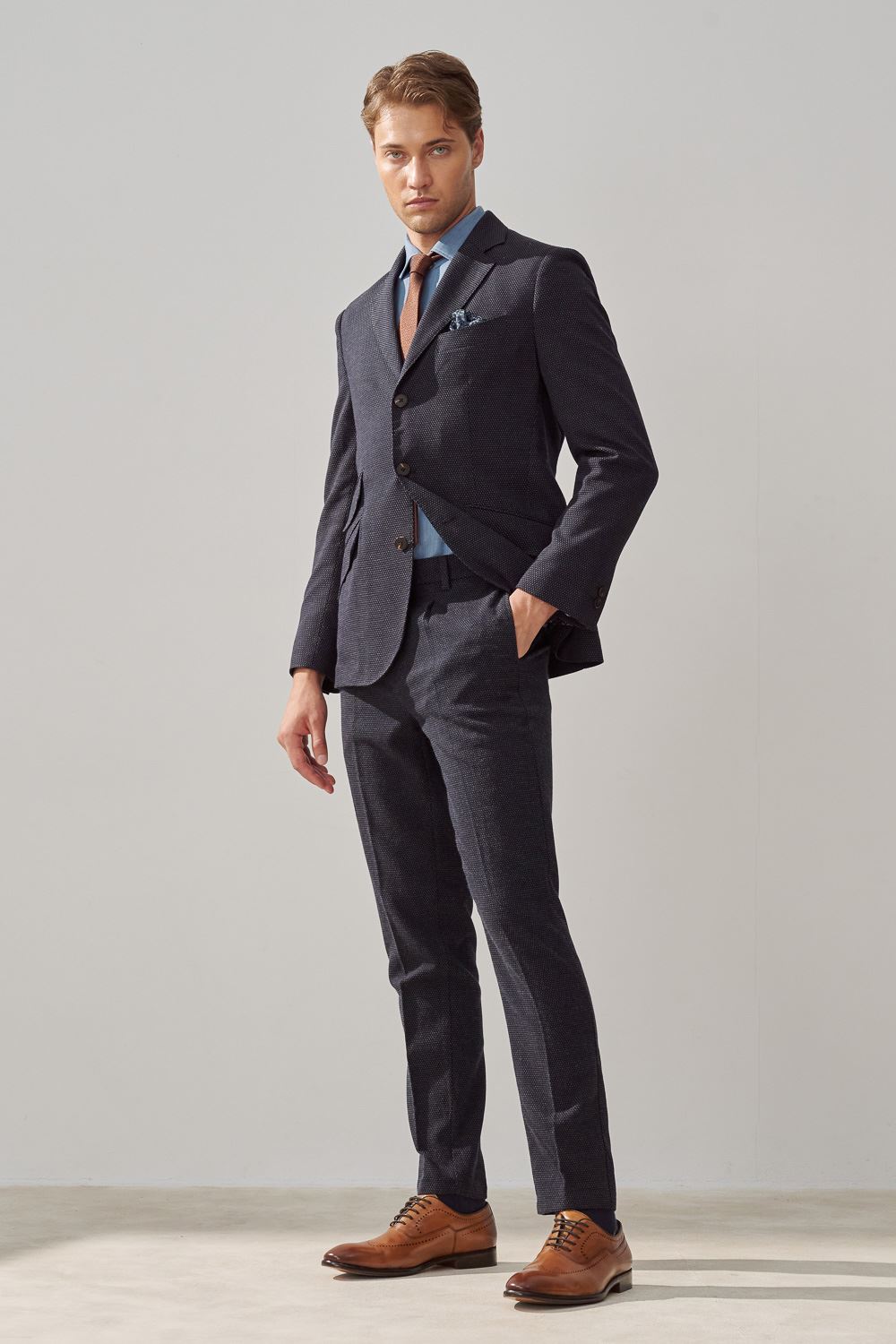 SST&C Navy Blue Dotted Casual Suit Jacket | 0612309005  (Outlet)_2