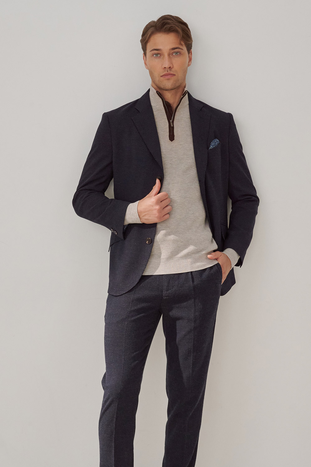 SST&C Navy Blue Dotted Casual Suit Jacket | 0612309005  (Outlet)_3