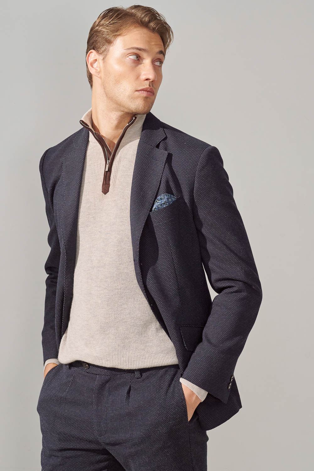 SST&C Navy Blue Dotted Casual Suit Jacket | 0612309005  (Outlet)_4
