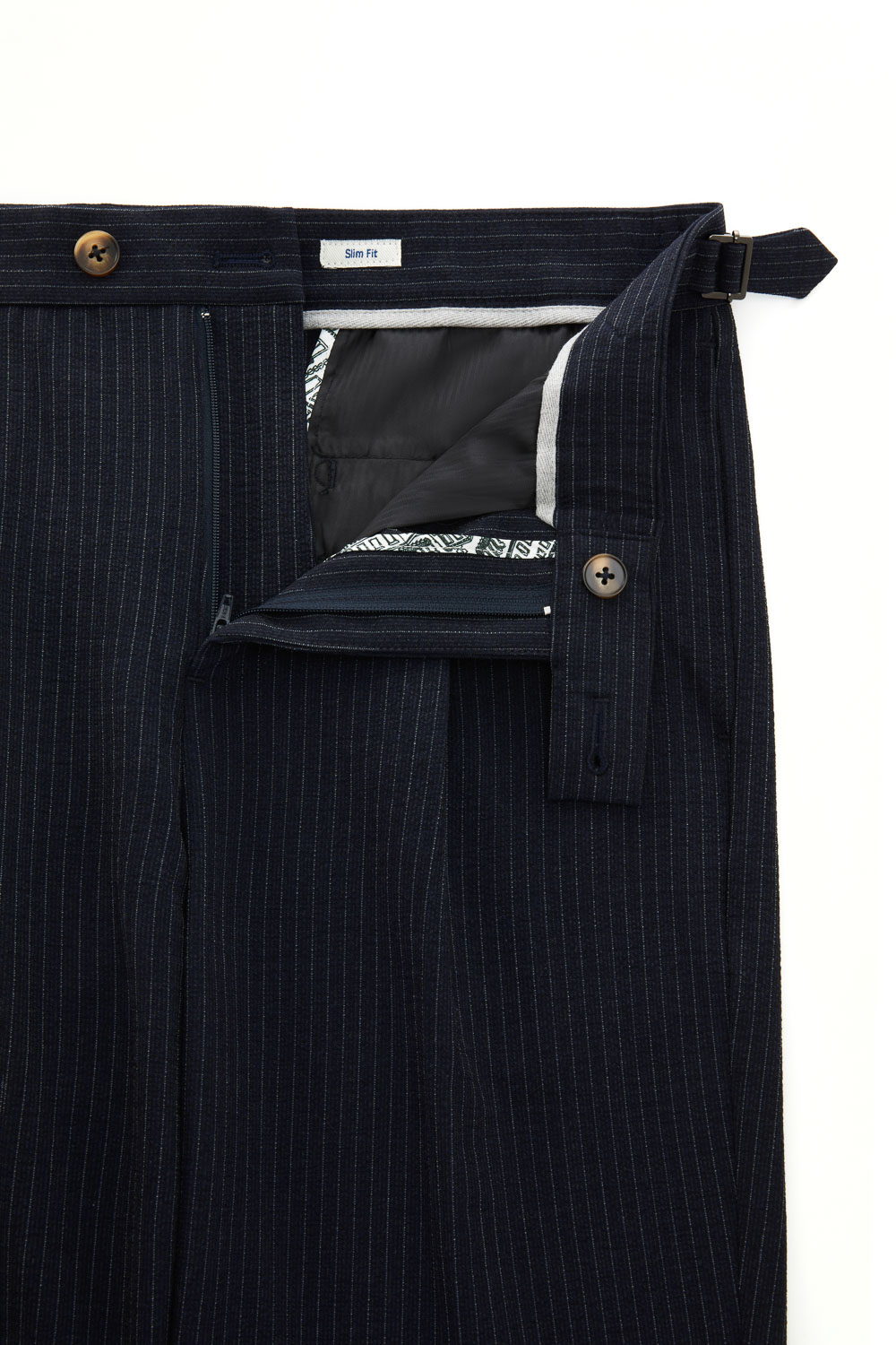 SST&C Navy Striped Pattern Seersucker Pleated Slim Fit Casual Trousers | 1212309004  (Outlet)_5