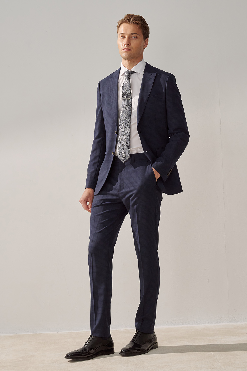 SST&C Navy Check Pattern Machine Washable Tailored Suit Trousers | 0212309004  (Outlet)_0