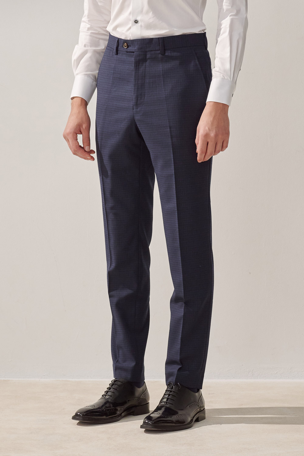 SST&C Navy Check Pattern Machine Washable Tailored Suit Trousers | 0212309004  (Outlet)_1