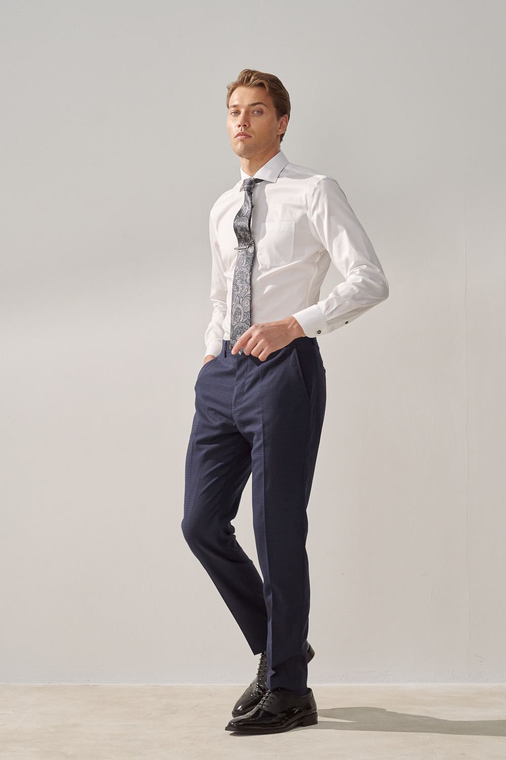 SST&C Navy Check Pattern Machine Washable Tailored Suit Trousers | 0212309004  (Outlet)_2