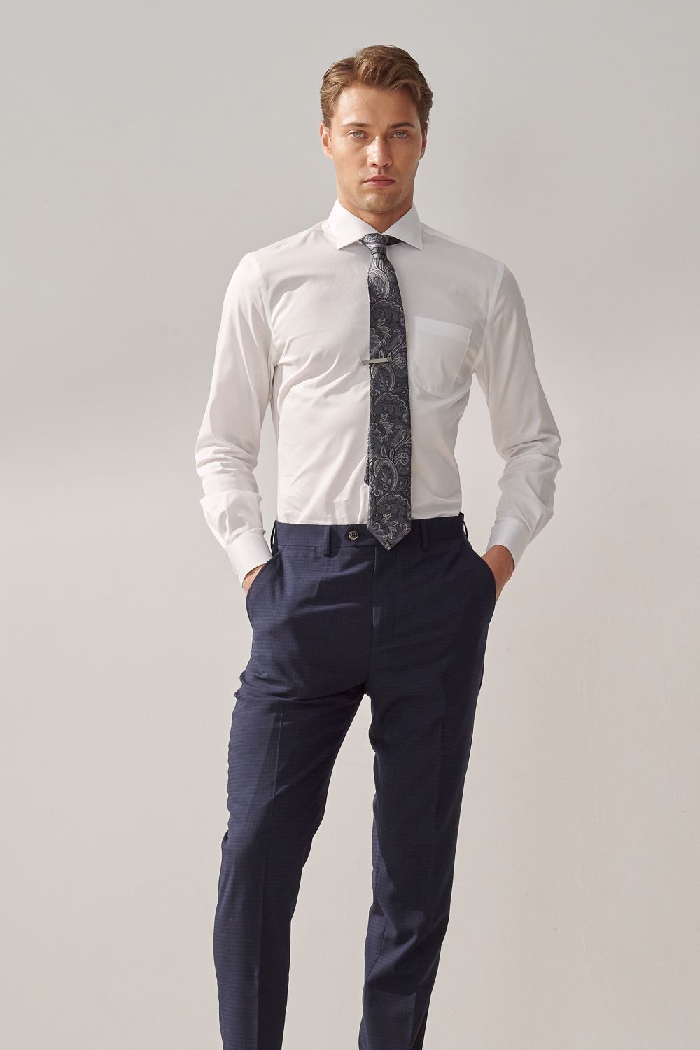 SST&C Navy Check Pattern Machine Washable Tailored Suit Trousers | 0212309004  (Outlet)_3