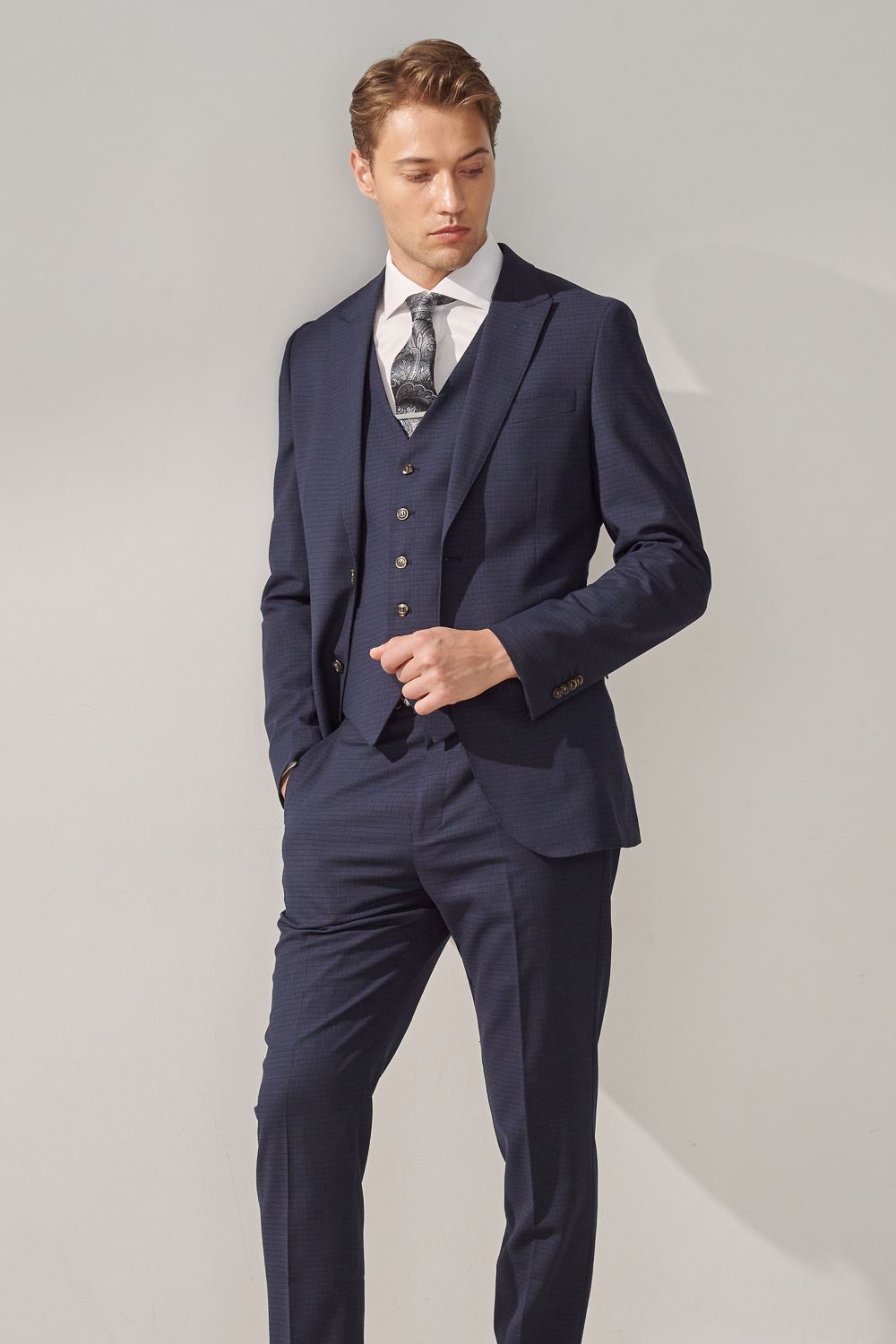 SST&C Navy Check Pattern Machine Washable Tailored Suit Trousers | 0212309004  (Outlet)_6