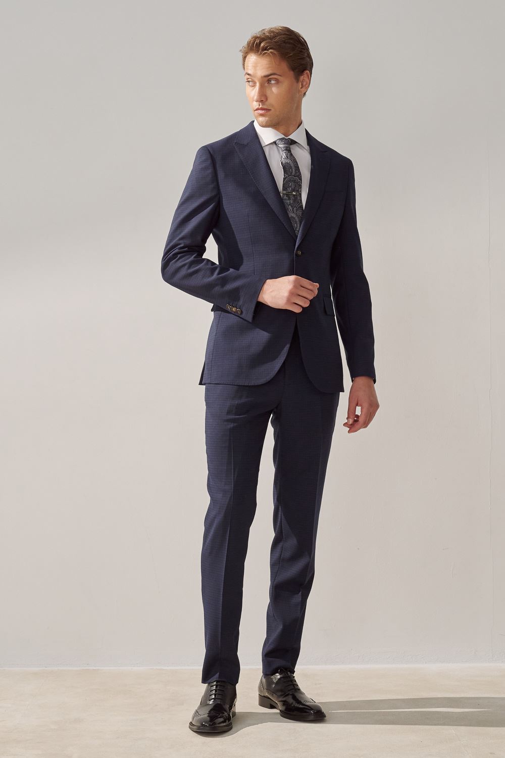 SST&C Navy Check Pattern Machine Washable Tailored Suit Trousers | 0212309004  (Outlet)_7