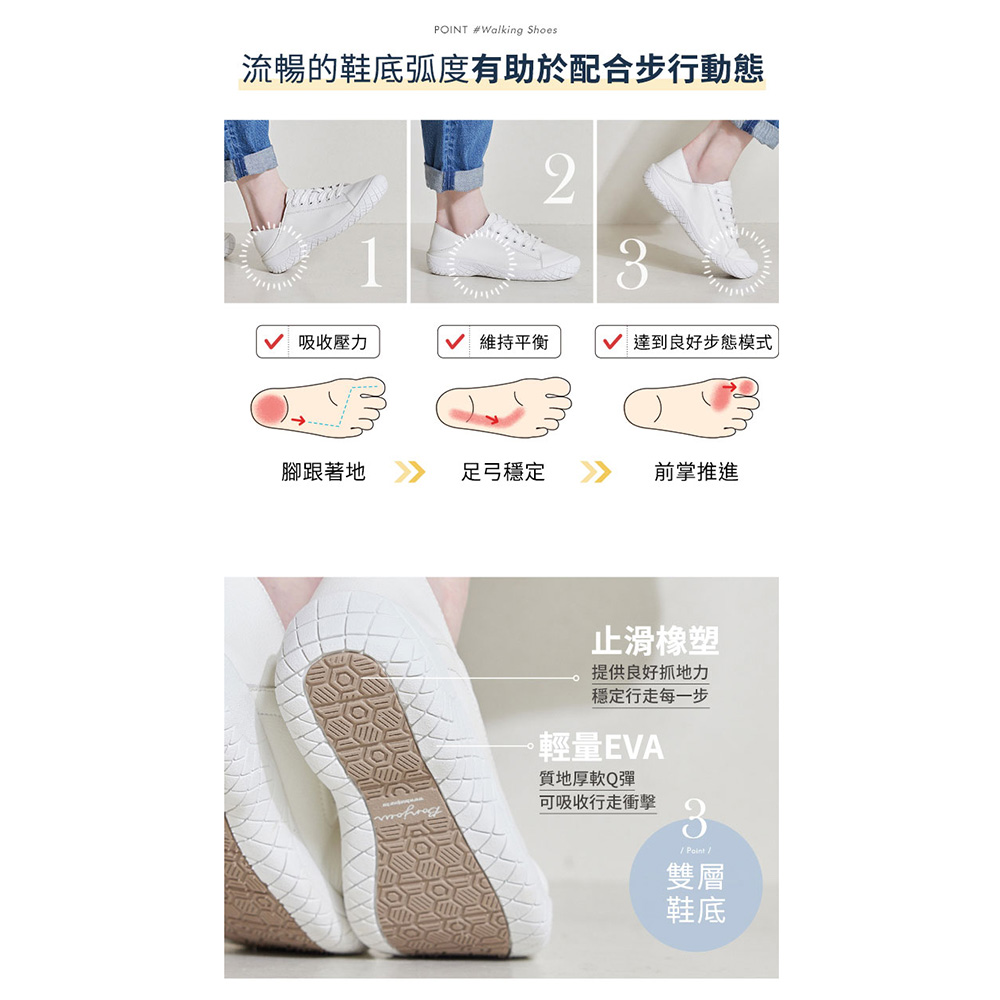 防水全真皮！3D步態平衡健康機能小白鞋【ZB0553】_3