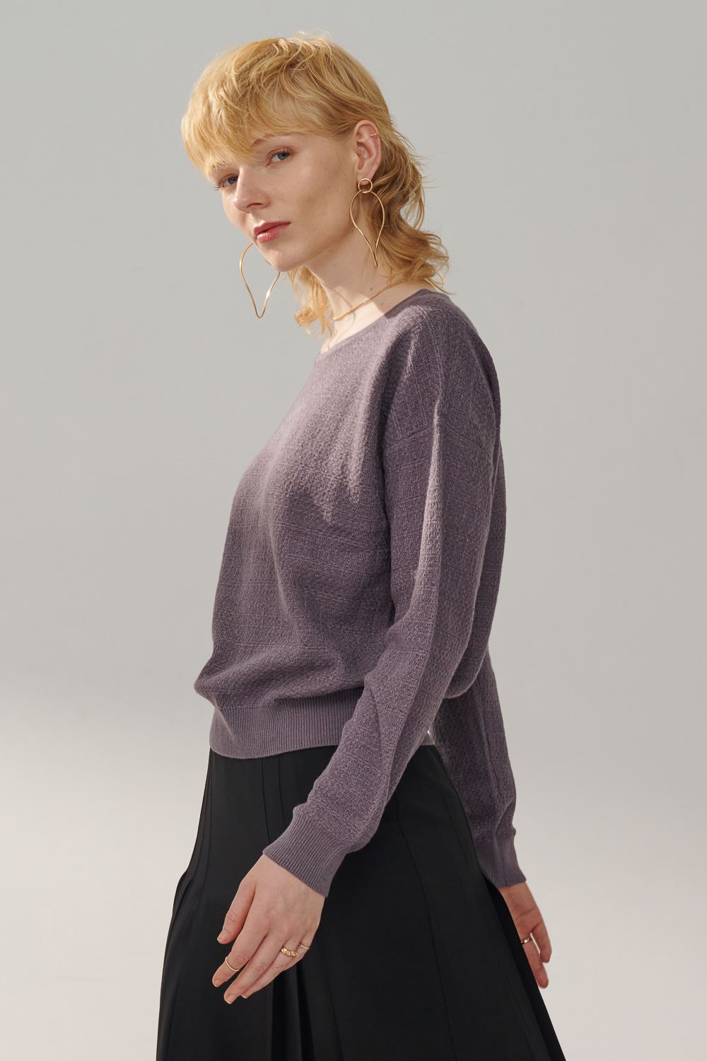 SST&C Mysterious Purple Tweed Off-Shoulder Sweater | 8662310008  (Outlet)_0