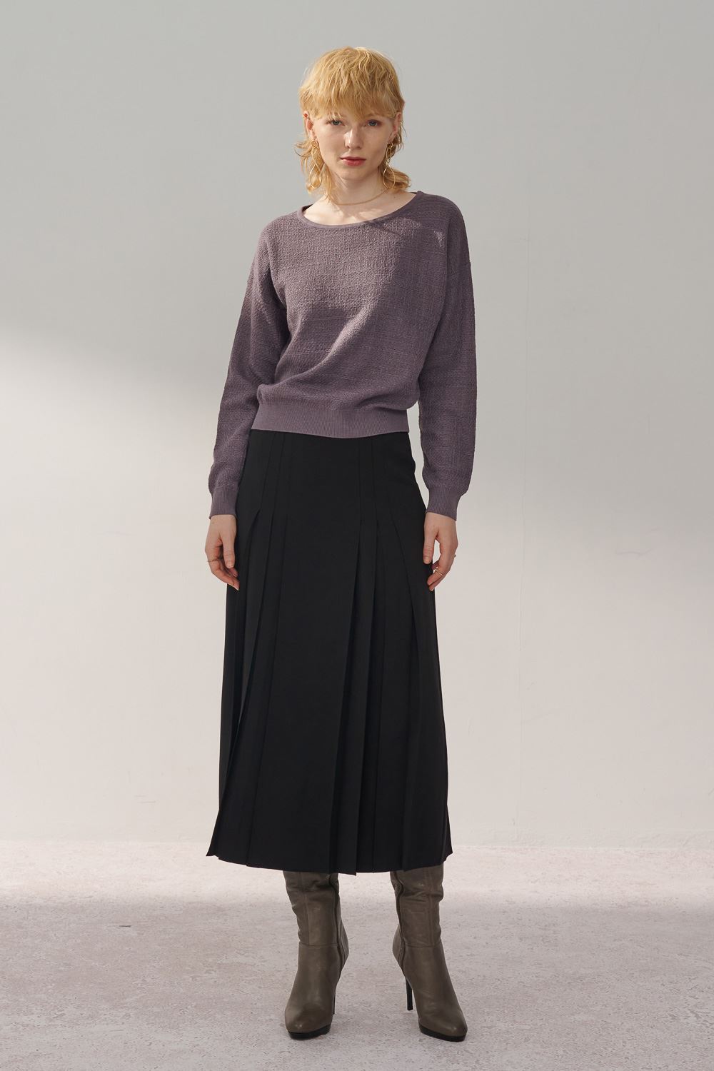 SST&C Mysterious Purple Tweed Off-Shoulder Sweater | 8662310008  (Outlet)_2