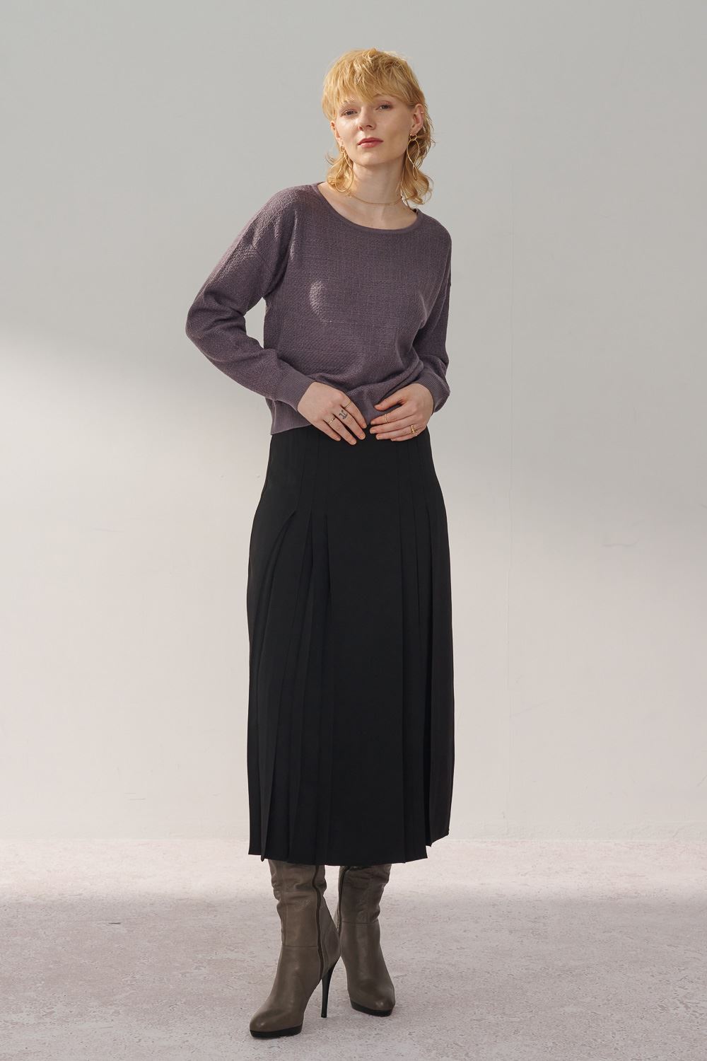 SST&C Mysterious Purple Tweed Off-Shoulder Sweater | 8662310008  (Outlet)_3
