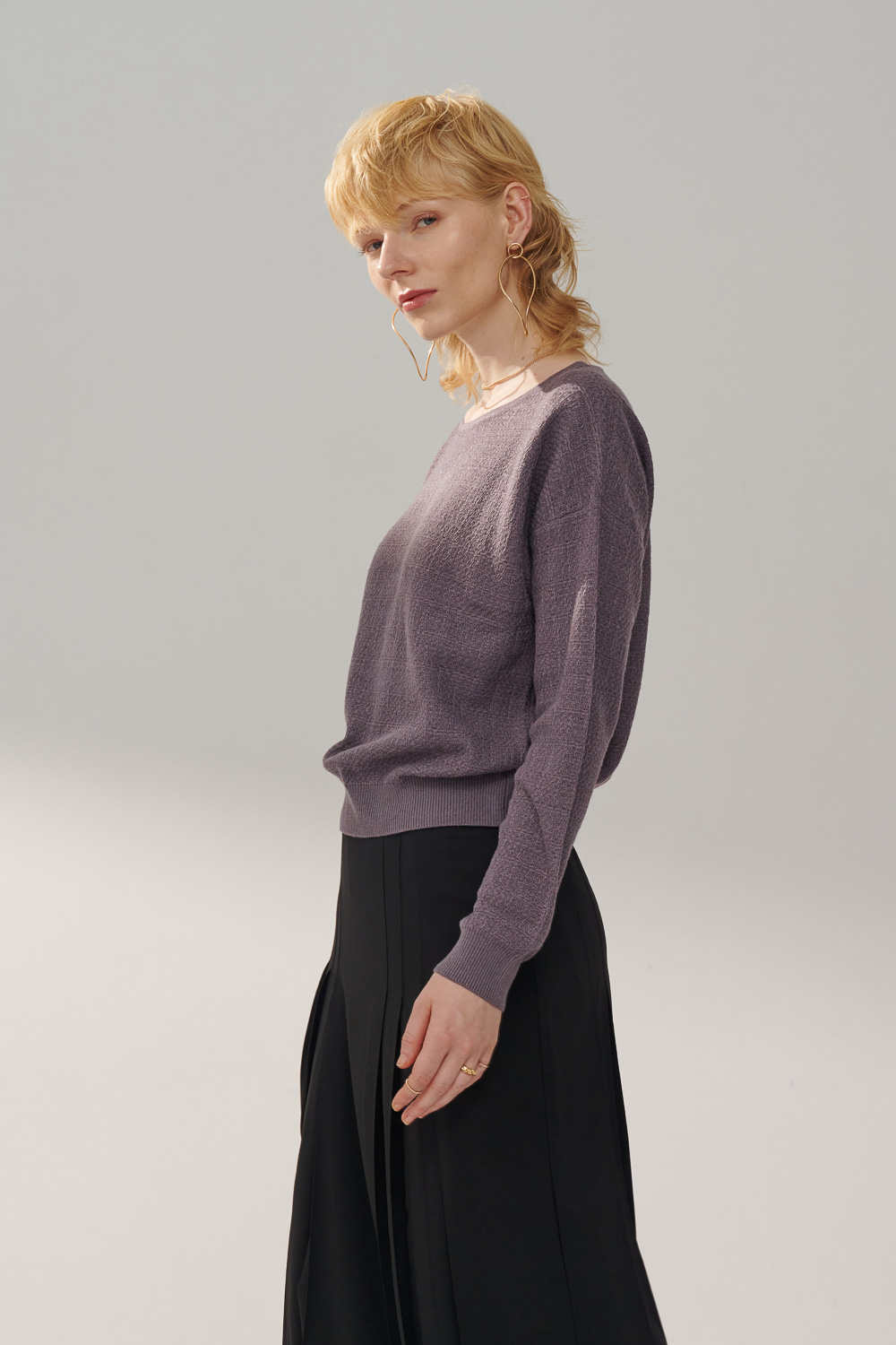 SST&C Mysterious Purple Tweed Off-Shoulder Sweater | 8662310008  (Outlet)_4