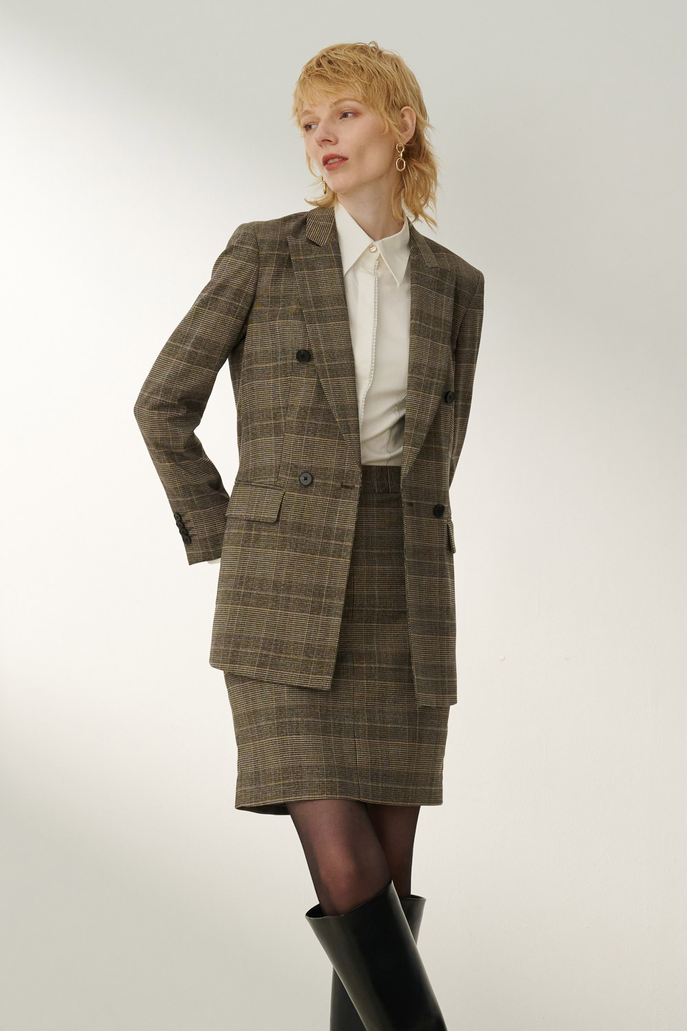 SST&C Brown Check Pattern Sword Collar Suit Jacket | 7162310003  (Outlet)_2