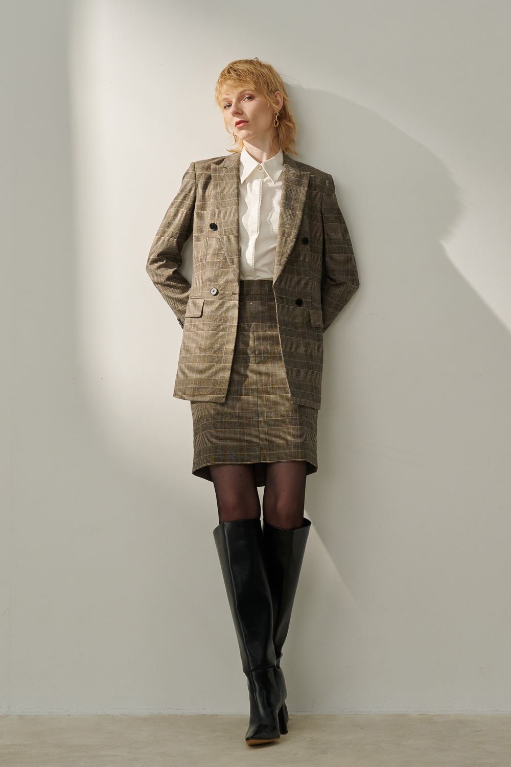 SST&C Brown Check Pattern Sword Collar Suit Jacket | 7162310003  (Outlet)_3