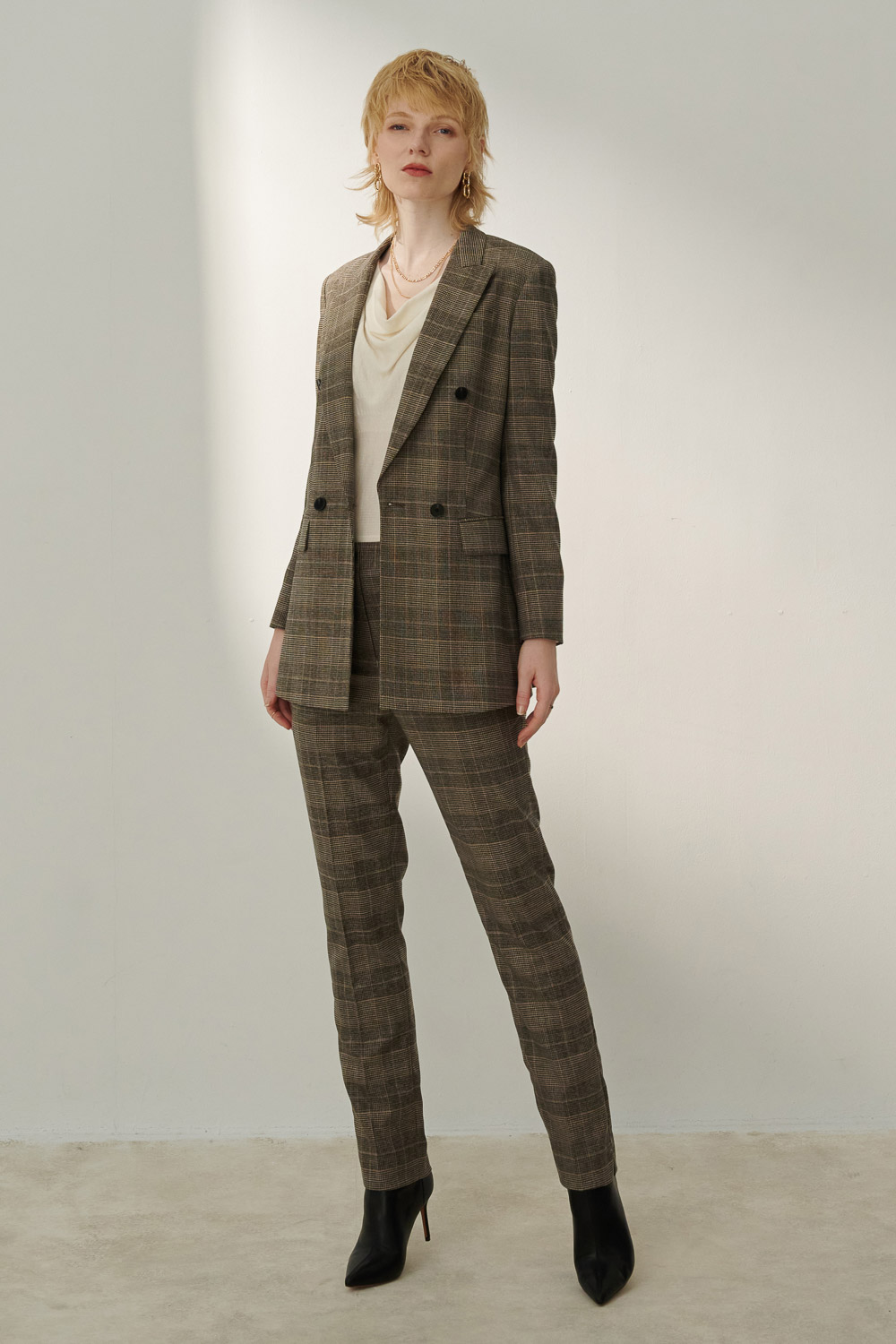 SST&C Brown Check Pattern Sword Collar Suit Jacket | 7162310003  (Outlet)_4