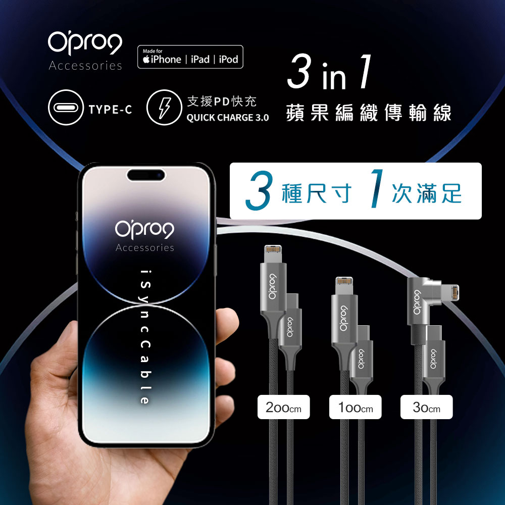 【電力補給組】Opro9 GaN 65W 氮化鎵快充電源供應器 + 蘋果TypeC to Lightning編織數據線組合包 (內含200cm+100cm+30cm各1入)_5