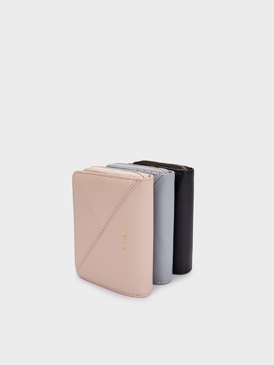 ■S'AIME■真皮撞色滾邊對折中夾 本革コントラスト財布/送料込 S'AIME 真皮菱格撞色短夾｜S'AIME 東京企劃