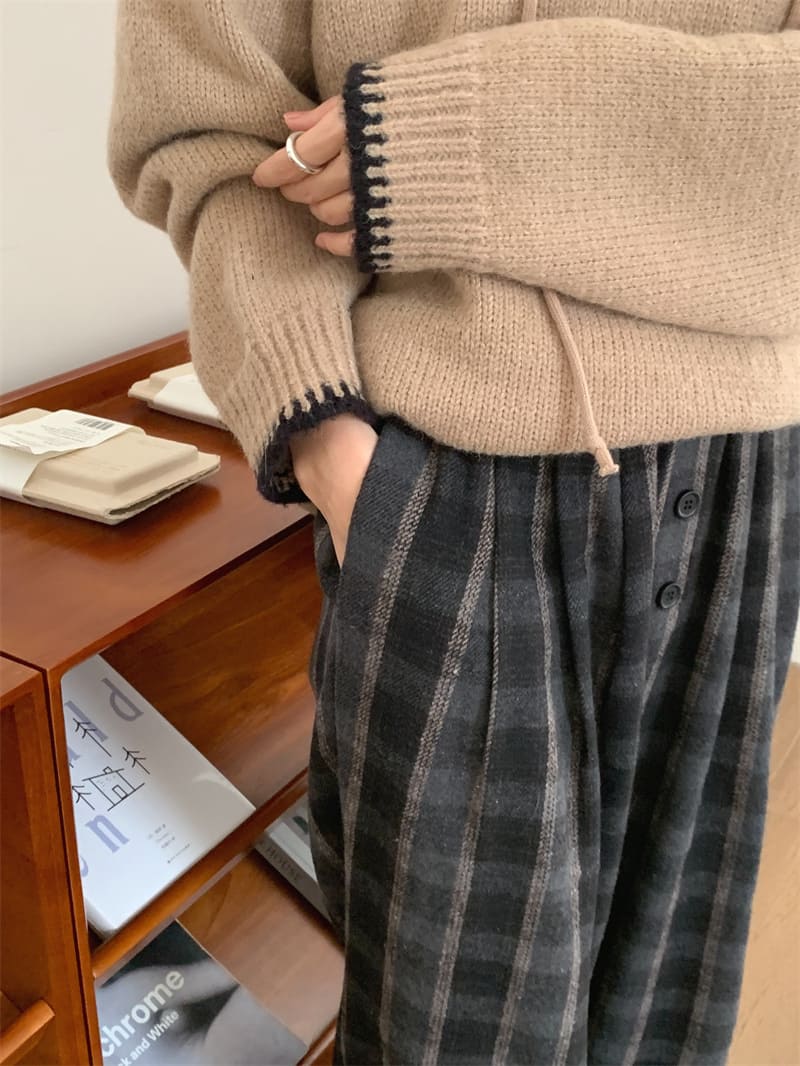 【missy shop】顏絲和縫連帽毛衣格紋褲套裝-57937_3