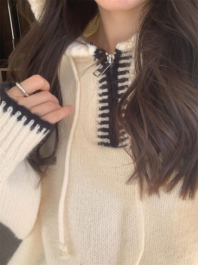 【missy shop】顏絲和縫連帽毛衣格紋褲套裝-57937_6