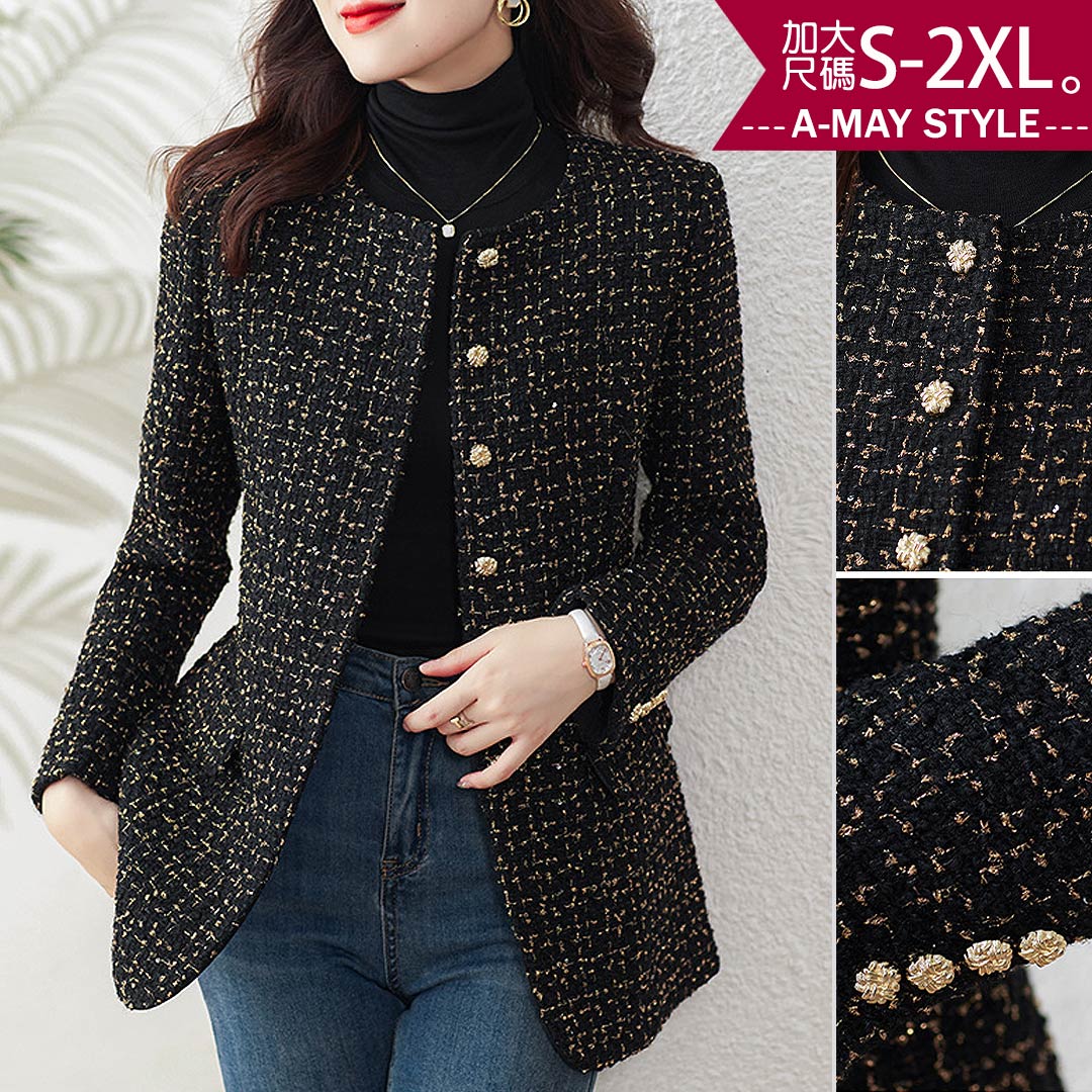 加大碼 針織外套 小香風輕奢粗花呢顯瘦外套(S-2XL)【XAL902398】＊艾美時尚(現+預)_0