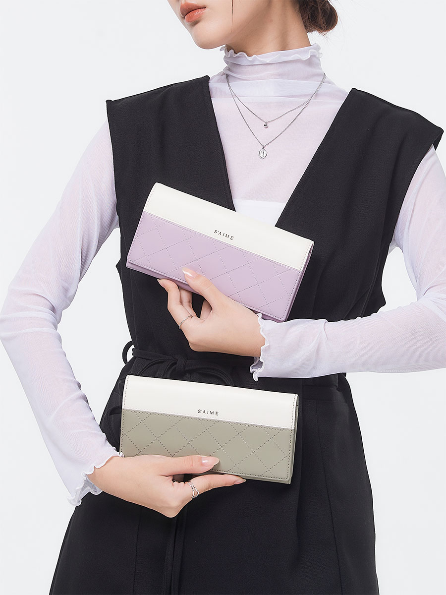 送料込★S’AIME★真皮RFID菱格撞色長夾★本革 バイカラー長財布 S'AIME 真皮RFID菱格撞色長夾｜S'AIME 東京企劃