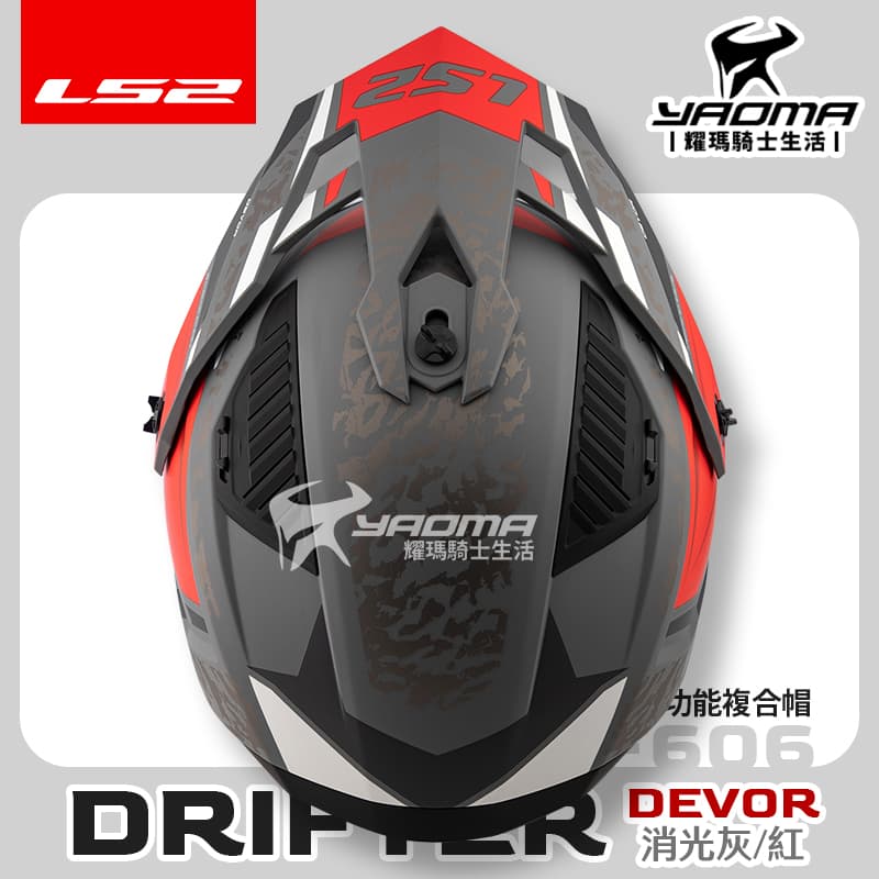 LS2 安全帽 DRIFTER OF606 DEVOR 消光灰紅 多功能複合帽 帽簷 下巴面甲 可拆 排齒扣 3/4罩 全罩_6