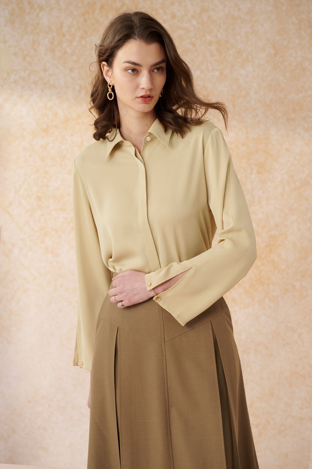 SST&C Dark Khaki Textured Pleated Maxi Skirt | 8362402001  (Outlet)_1