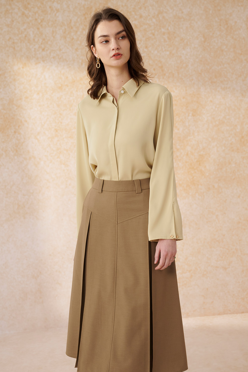 SST&C Dark Khaki Textured Pleated Maxi Skirt | 8362402001  (Outlet)_2