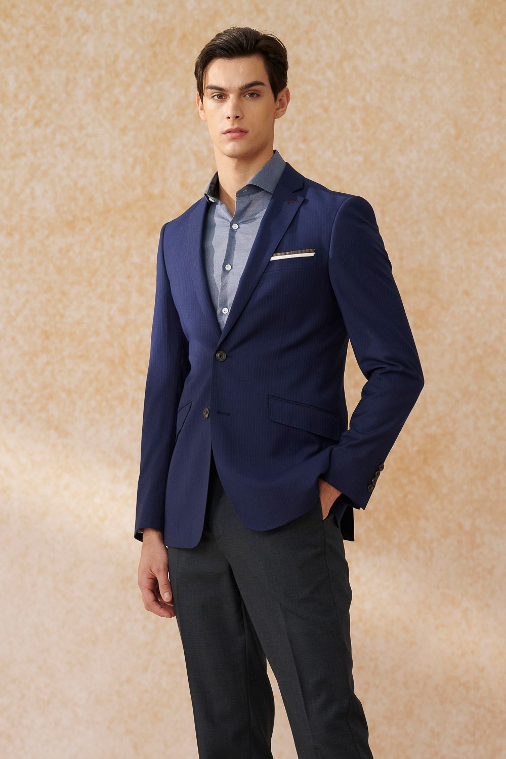 SST&C Navy Striped Pattern Tailor Suit Jacket | 0112402005  (Outlet)_5