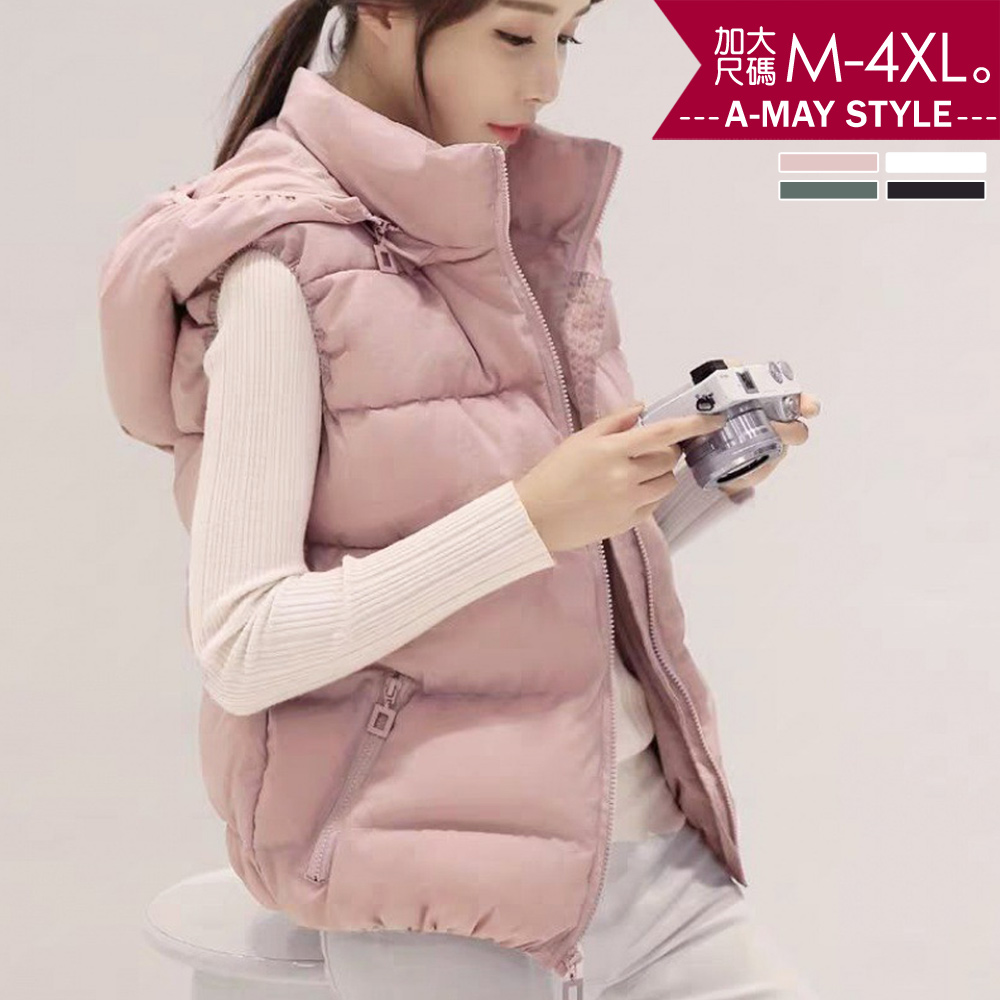 加大碼 背心 日韓設計 可拆式連帽羽絨棉背心外套(M-4XL)【XHS0136】＊艾美時尚(現+預)_0