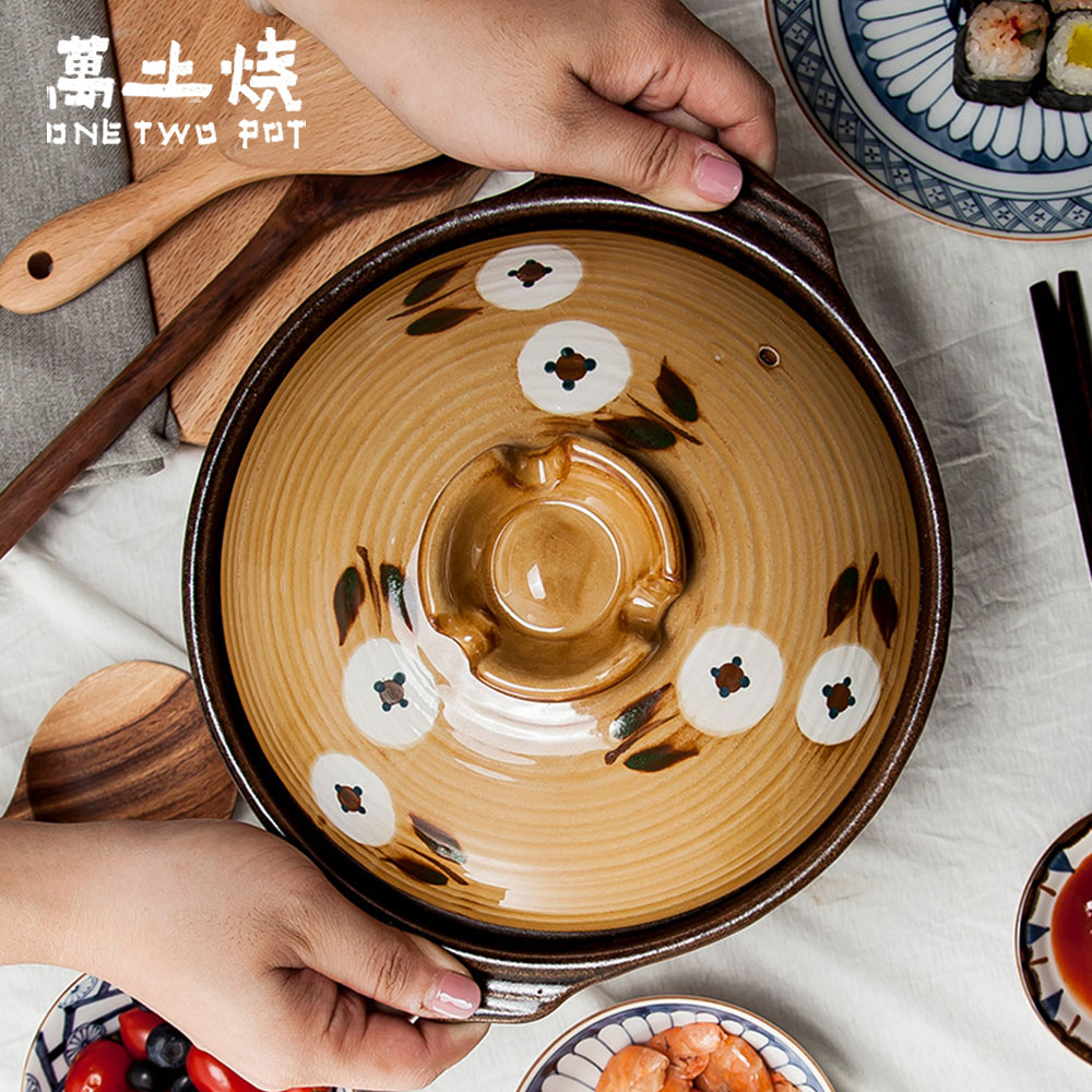 【萬土燒】日式和風朝顏款陶鍋/多功能燉煮湯鍋1000ML_3
