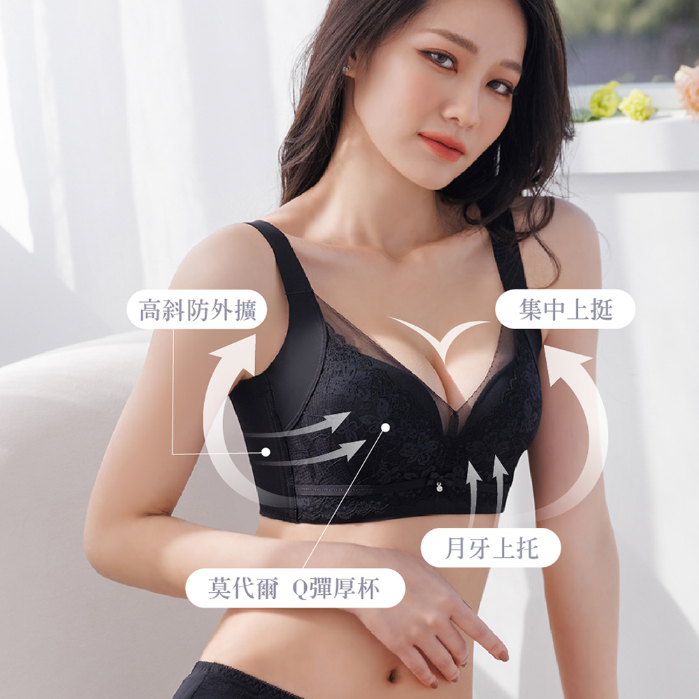 【Dear Aileen】渾圓聚攏蕾絲無鋼圈內衣 M-XL 黑色 A10124_1