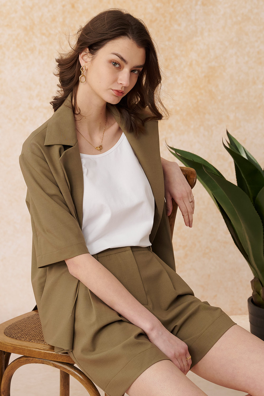 SST&C Earth Green Lapel Style Short-Sleeved Jacket | 8162404002  (Outlet)_0