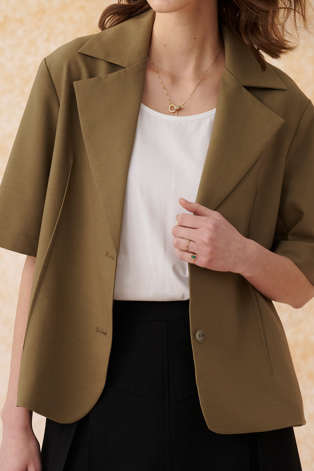 SST&C Earth Green Lapel Style Short-Sleeved Jacket | 8162404002  (Outlet)_1