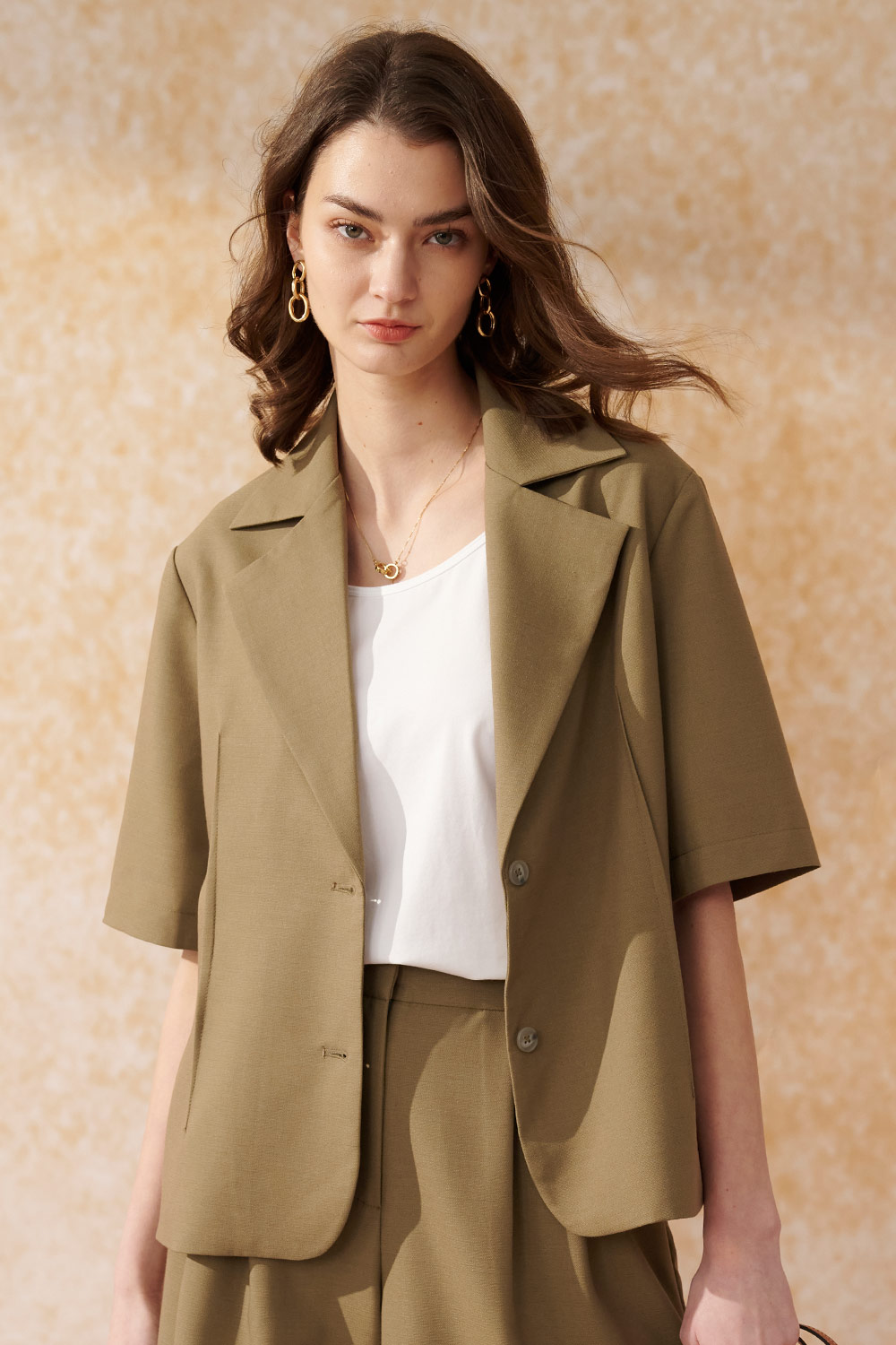 SST&C Earth Green Lapel Style Short-Sleeved Jacket | 8162404002  (Outlet)_2