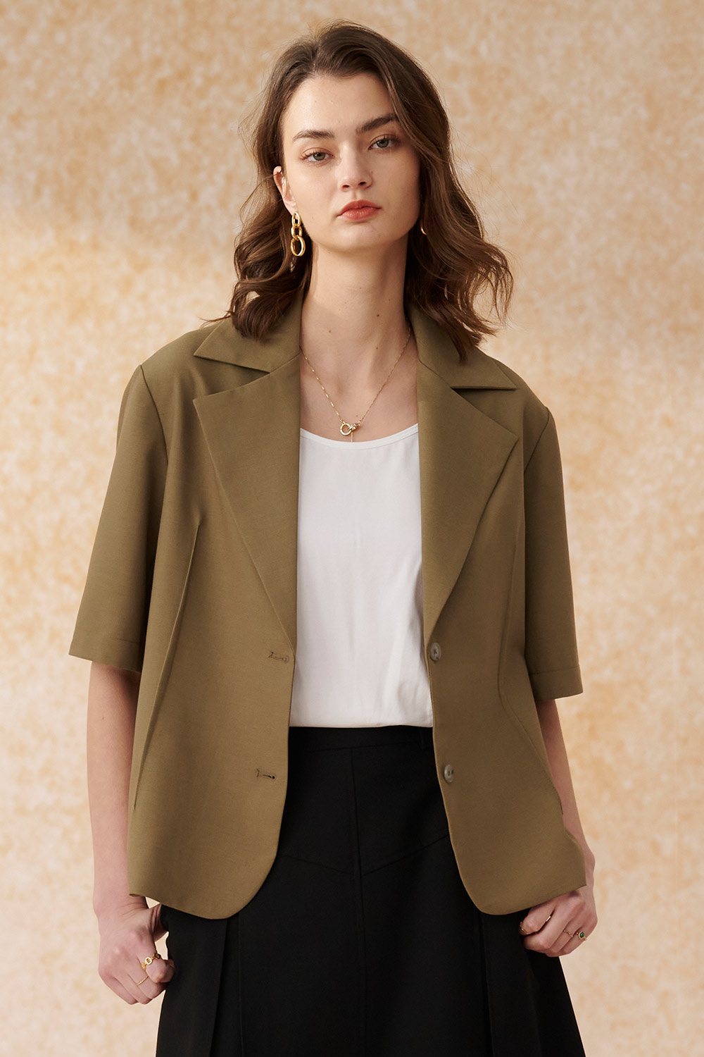 SST&C Earth Green Lapel Style Short-Sleeved Jacket | 8162404002  (Outlet)_6