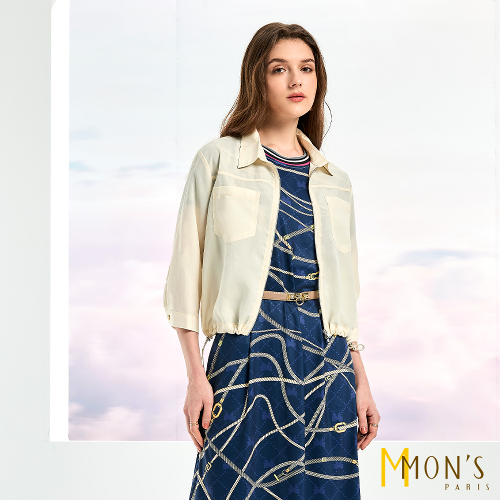 下擺抽繩雙頭拉鍊短外套_杏【MON'S 流行服飾】_2