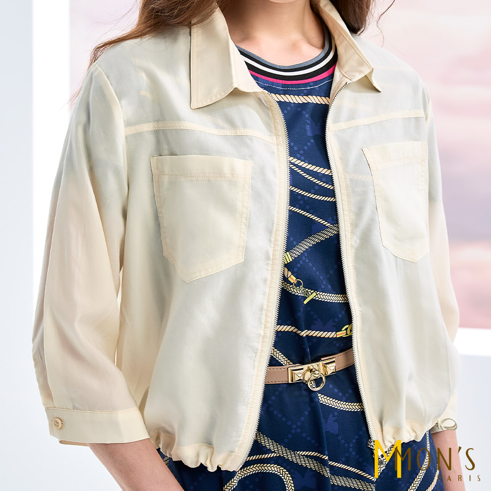 下擺抽繩雙頭拉鍊短外套_杏【MON'S 流行服飾】_5