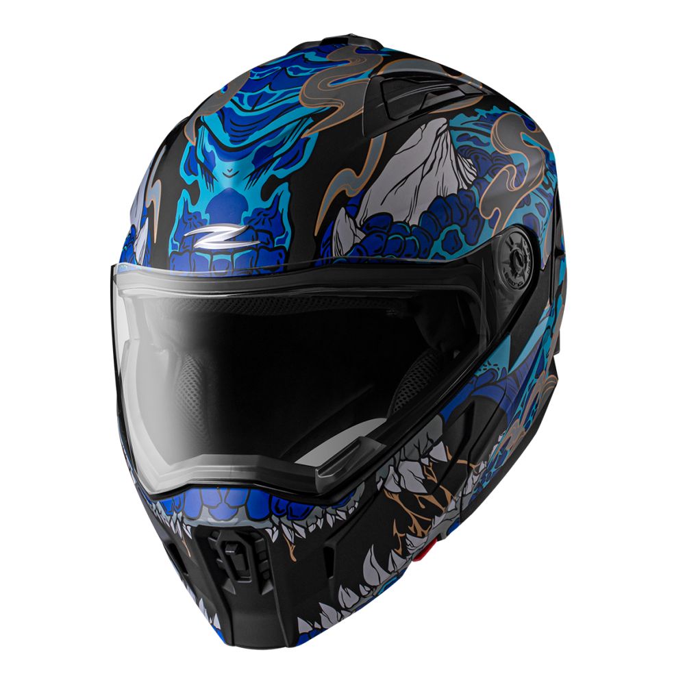 可全罩可半罩】ZEUS ZS-613H AJ48 獸消光黑藍複合式安全帽(內藏墨鏡